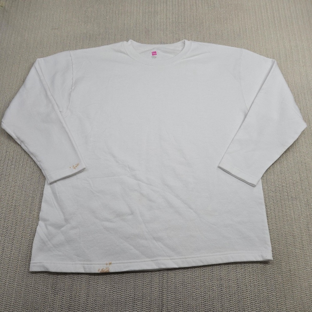 Hanes Her Way Shirt Womens XL White Long Sleeve Crewneck Stained Basic Pullover
